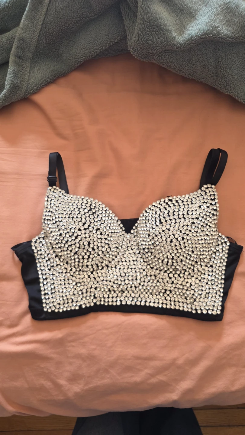 Black Rhinestone Bustier Top