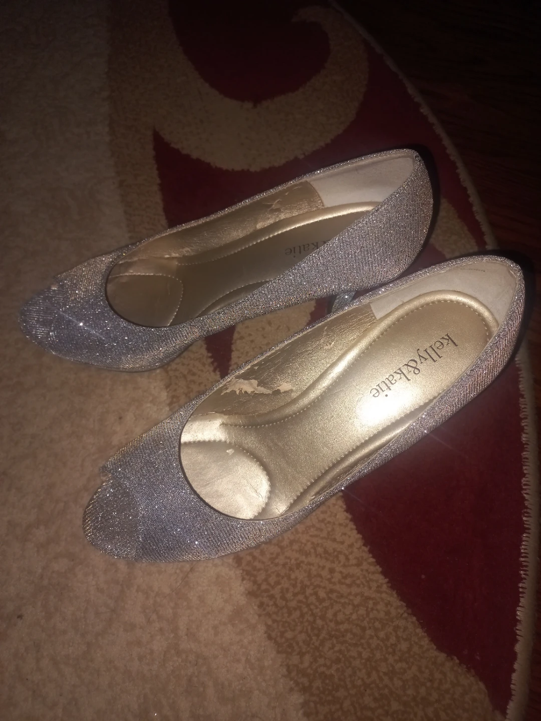 Kelly & Katie Silver Glitter Peep-Toe Heels