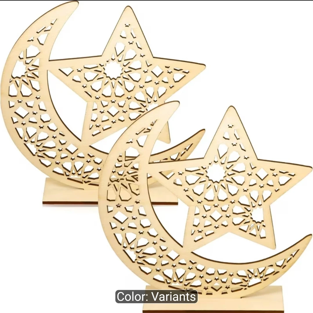 2 Wooden Moon and Star Table Decor