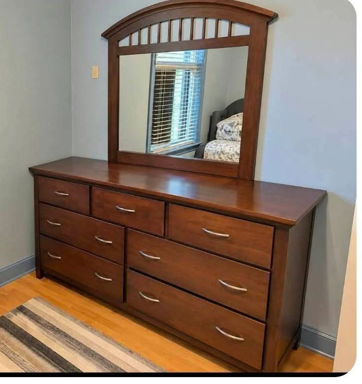 Wooden Bedroom Dresser with Matching Mirror