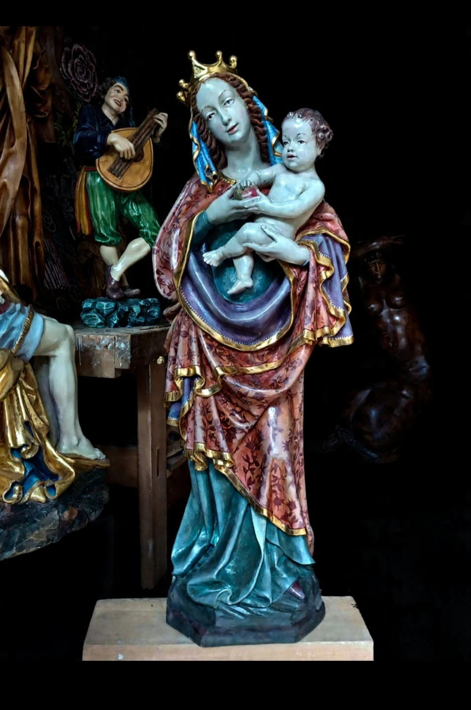 Religious Madonna and Child Statue handcarved