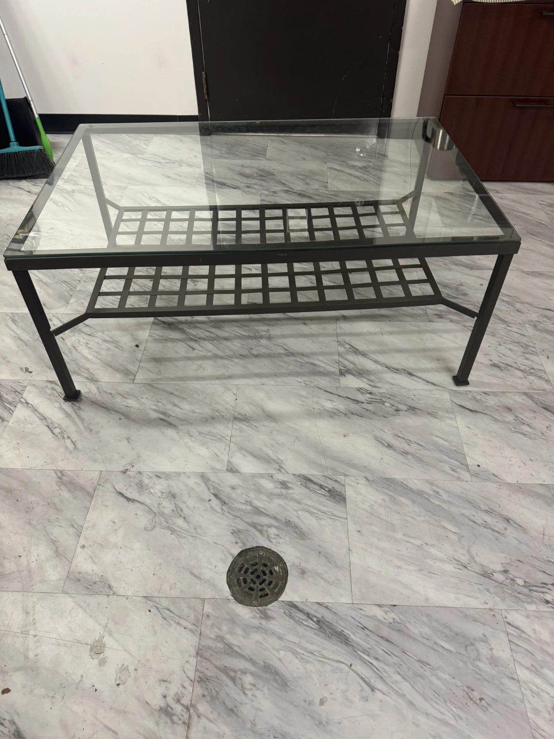 Glass Top Coffee Table with Metal Shelf