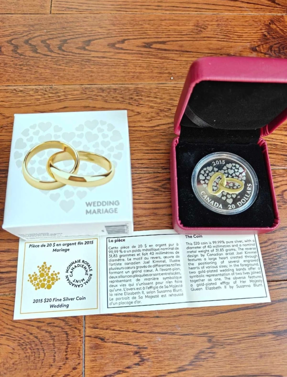 2015 Royal Canadian Mint $20 Fine Silver Wedding Coin (new) - photo 2