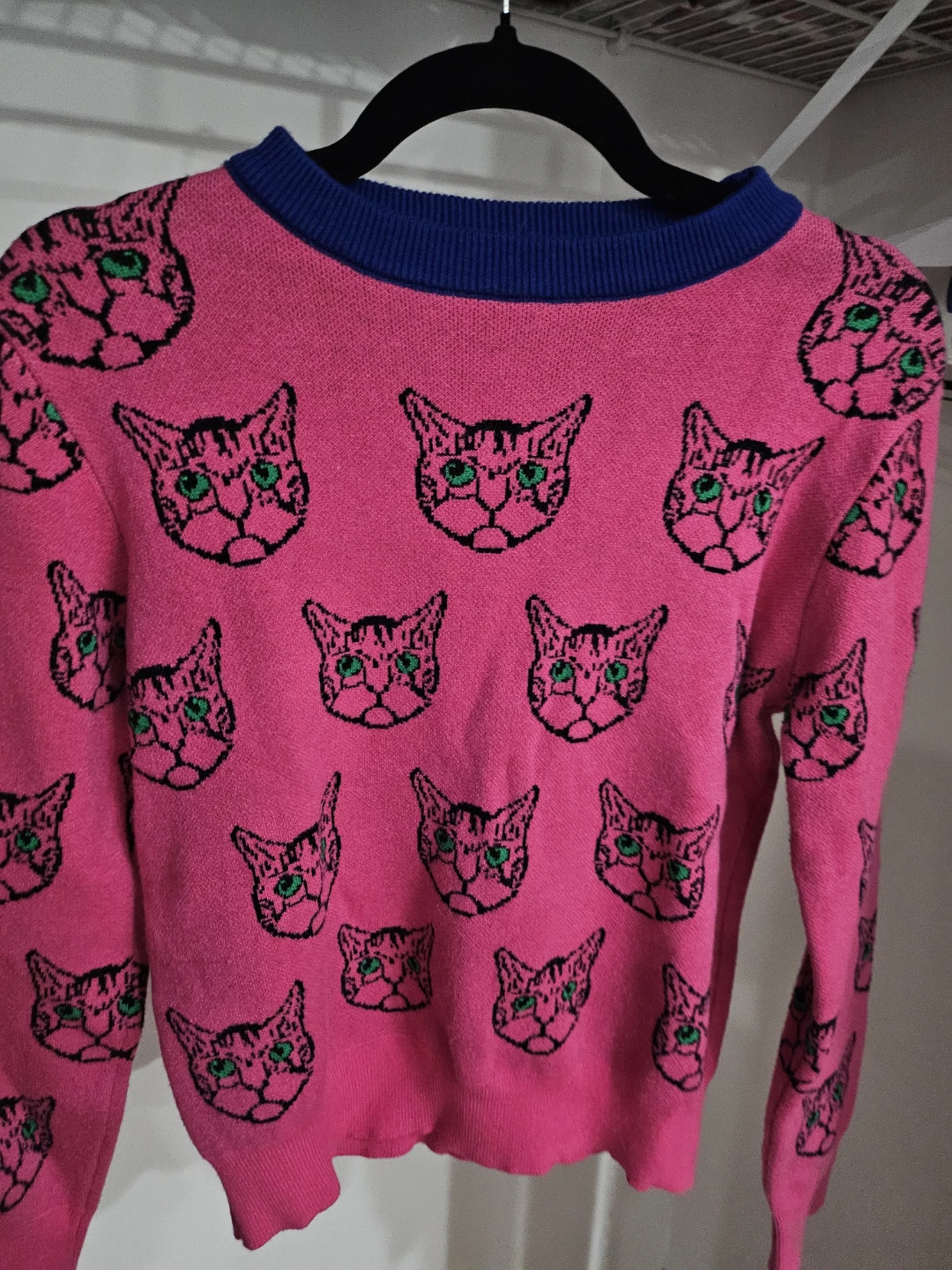 Pink Cat Pattern Knit Sweater