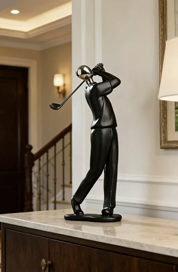Abstract Golfer Sculpture – Black with Chrome Head *new - photo 3