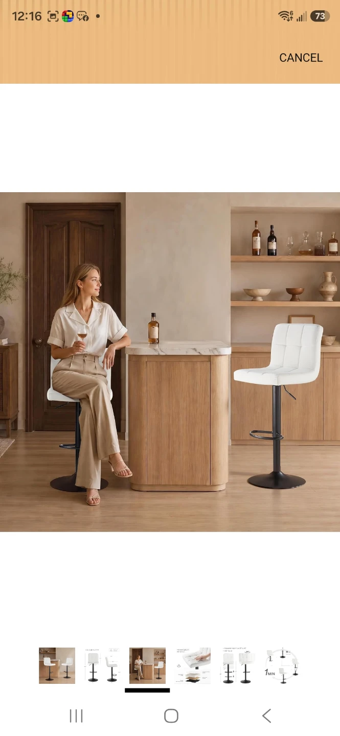 Set of 2 Adjustable Swivel Bar Stools, White - photo 3