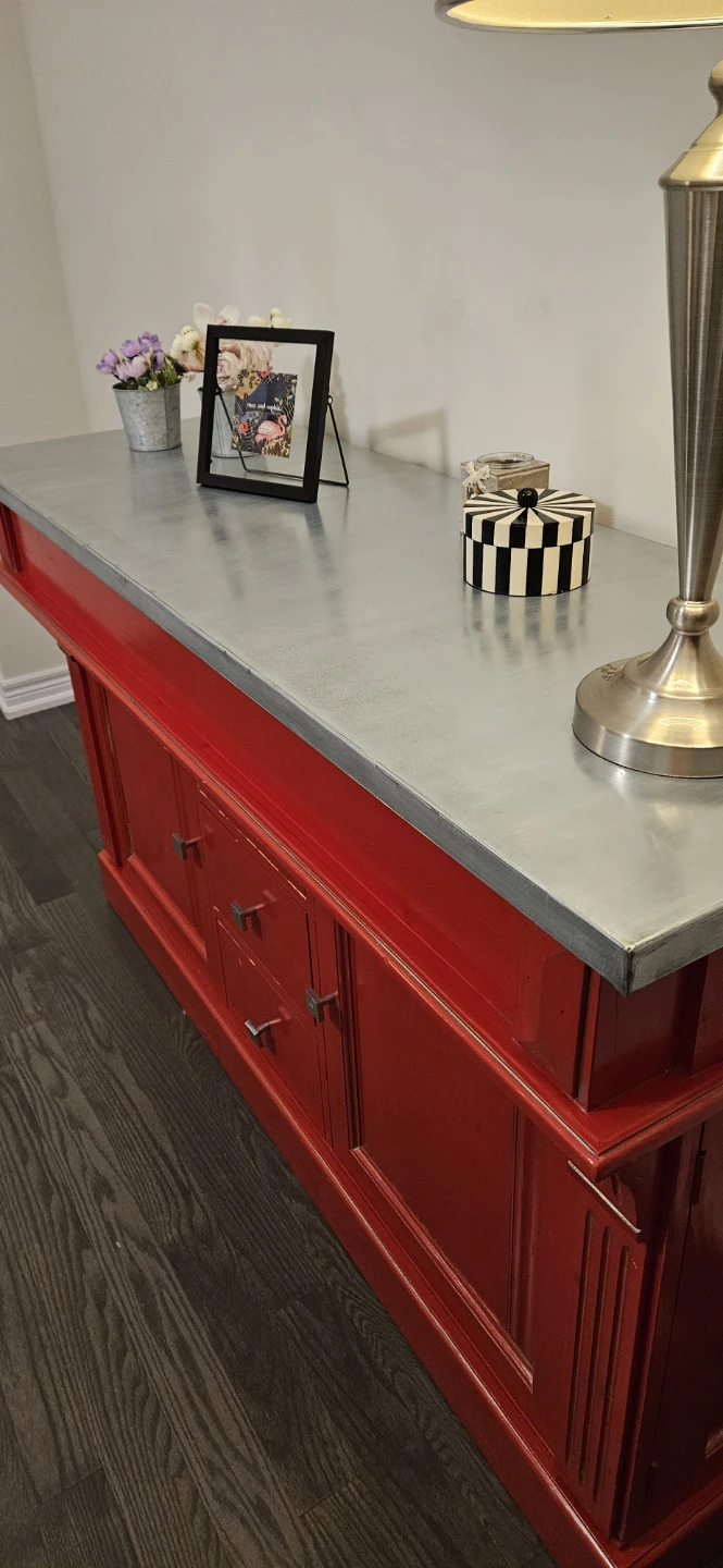 Beautiful Red Sideboard with Zinc Top - photo 5