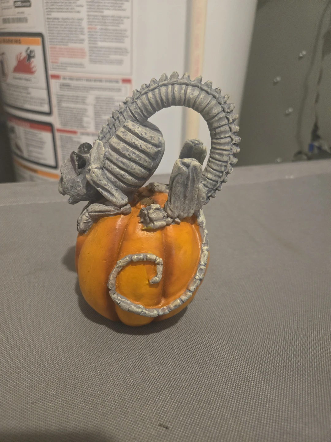 Halloween Skeleton Cat on Pumpkin Decoration