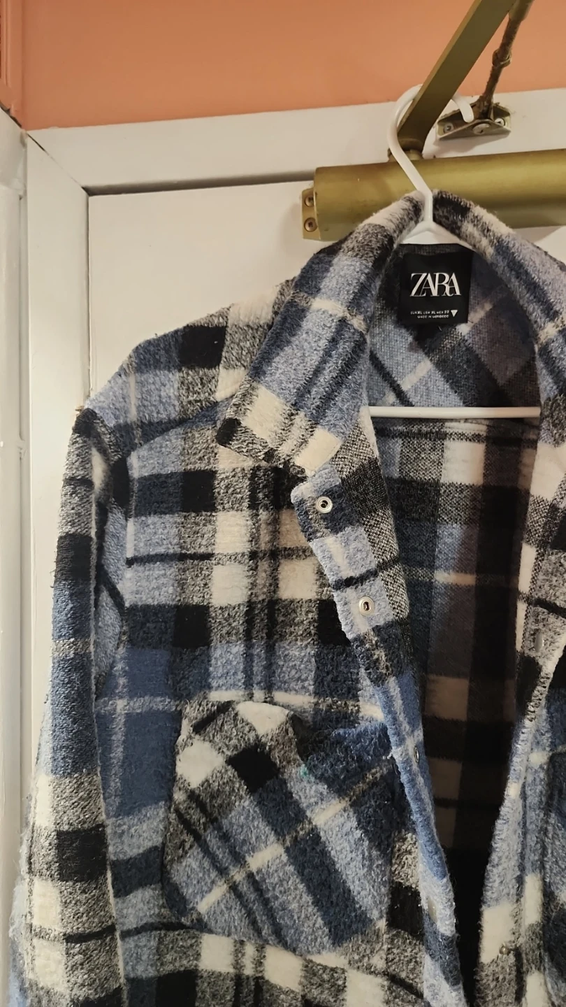 Zara Blue Plaid Shirt Jacket XL