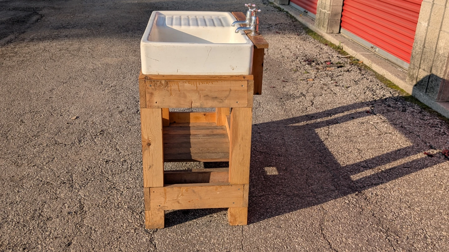 Vintage Ceramic Sink with Custom Wooden Stand - photo 2