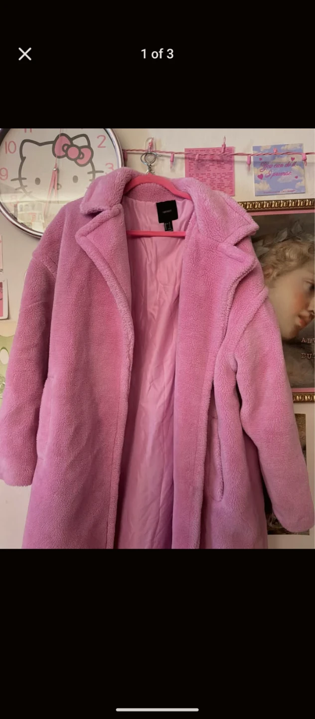 Forever 21 Pink Faux Fur Coat Large