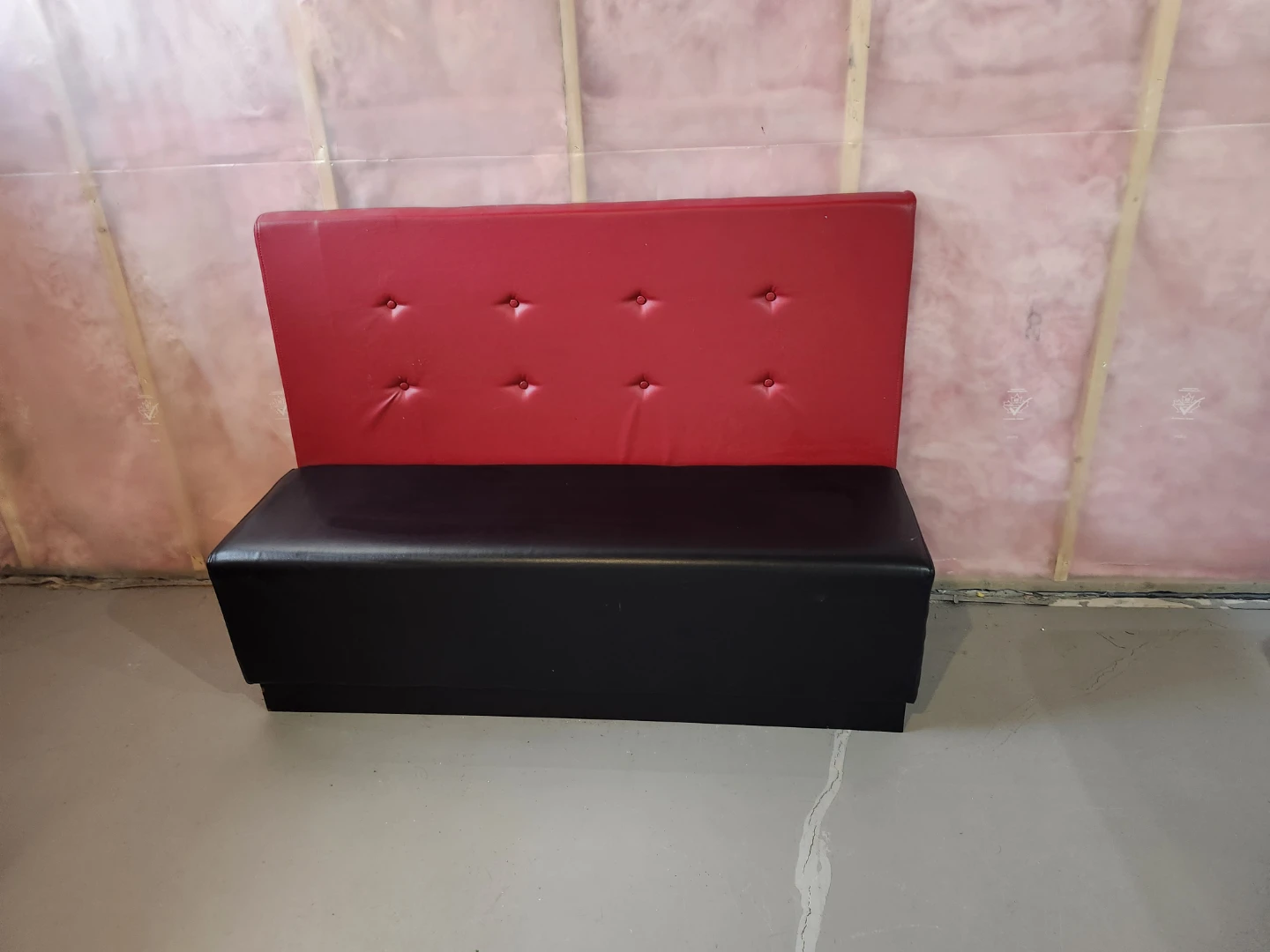 Set of Two Red and Black Vinyl Booth Benches - photo 2