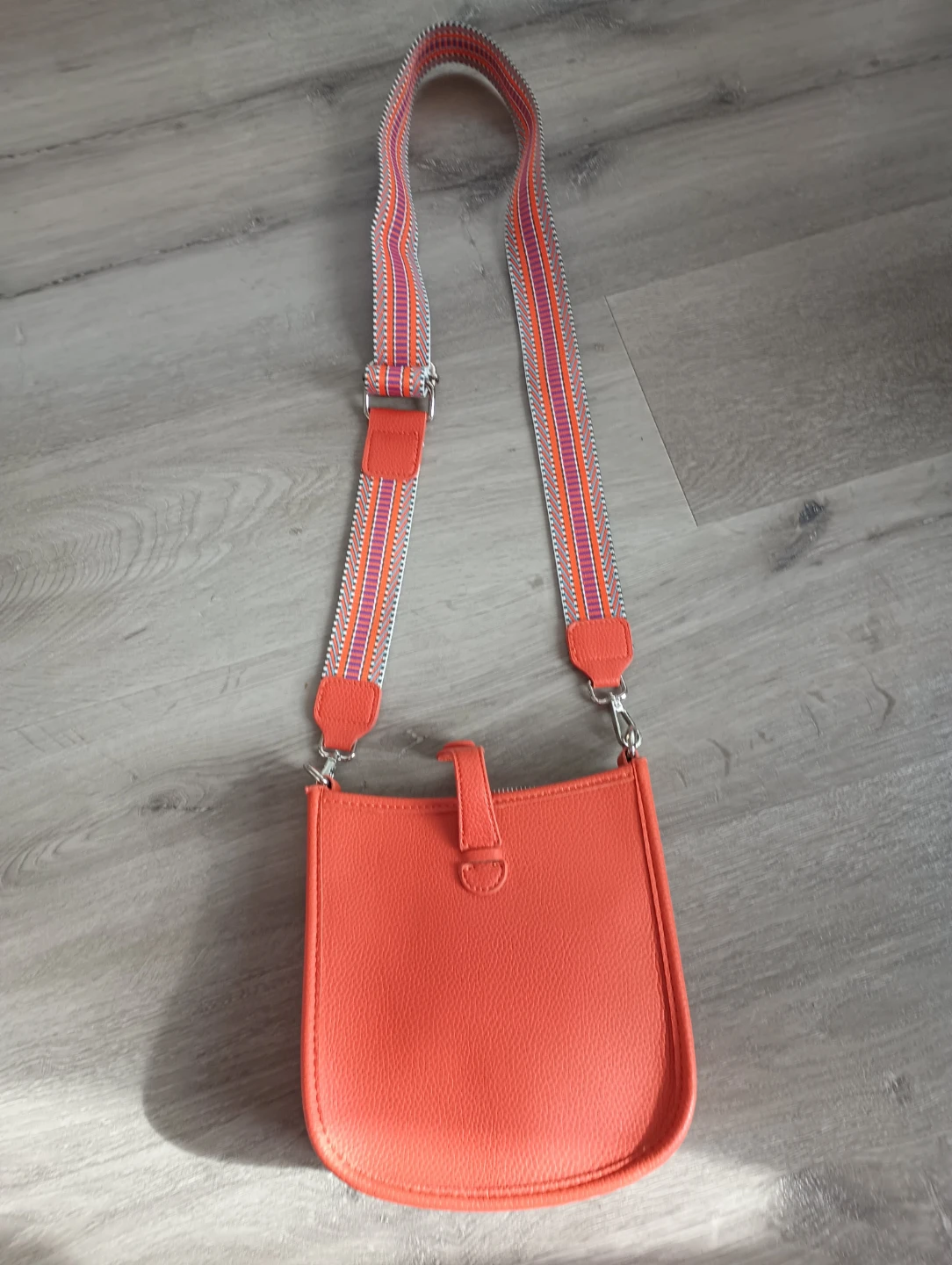 Orange Crossbody Bag with Patterned Strap - photo 4