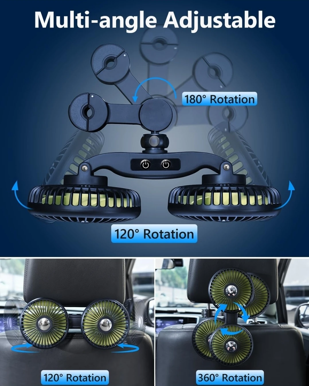 Dual-Head Portable Car Seat Fan - photo 2