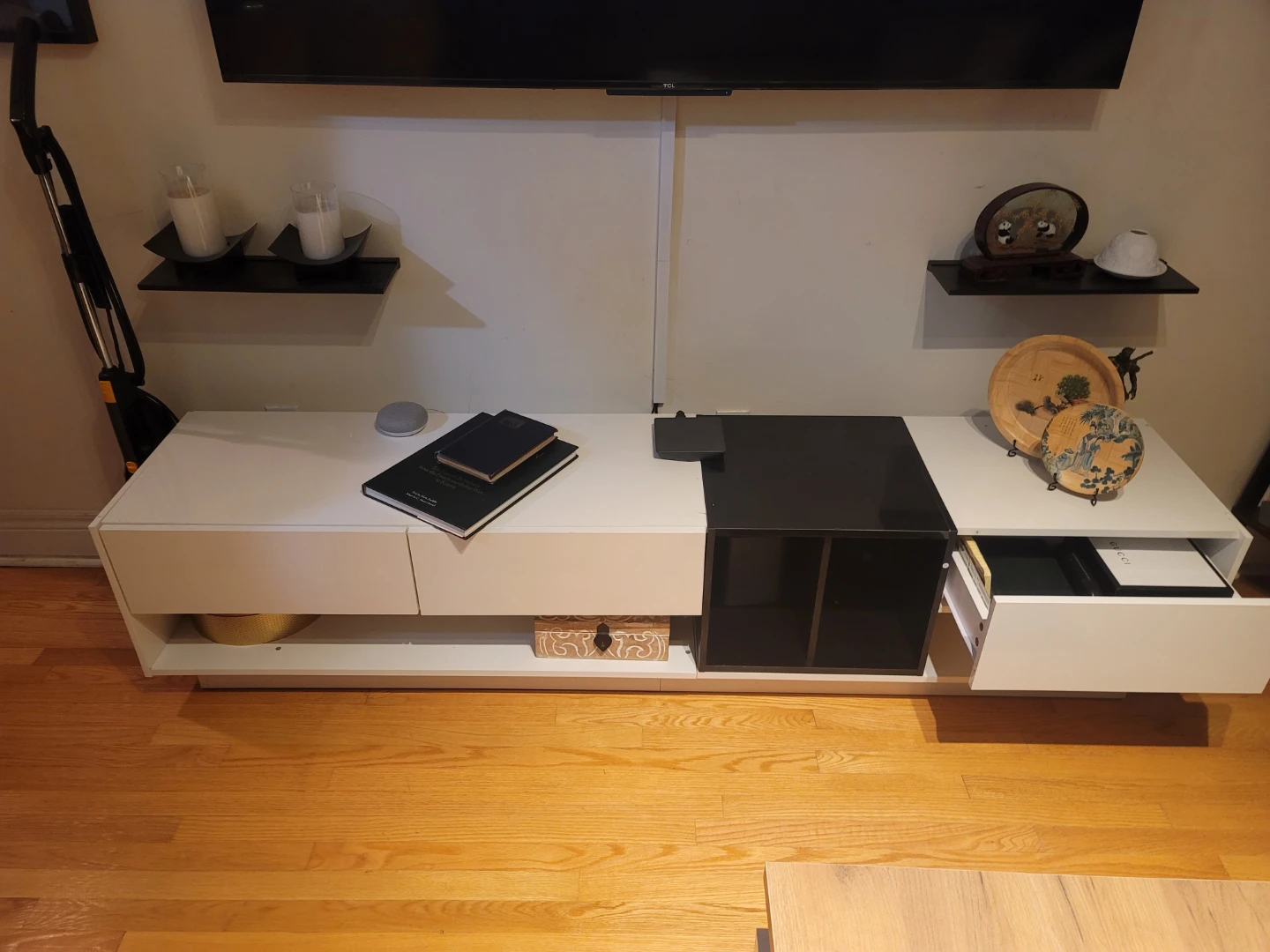 Modern White and Black TV Stand Media Console - photo 2
