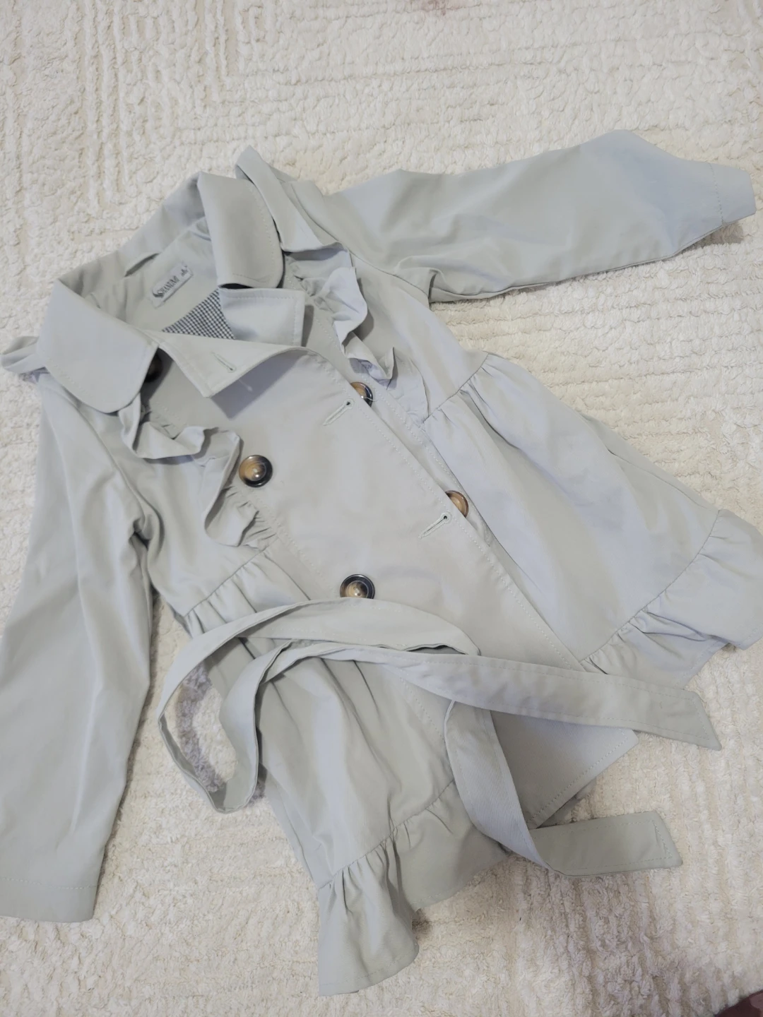 SHANUM Light Gray Ruffled Trench Coat
