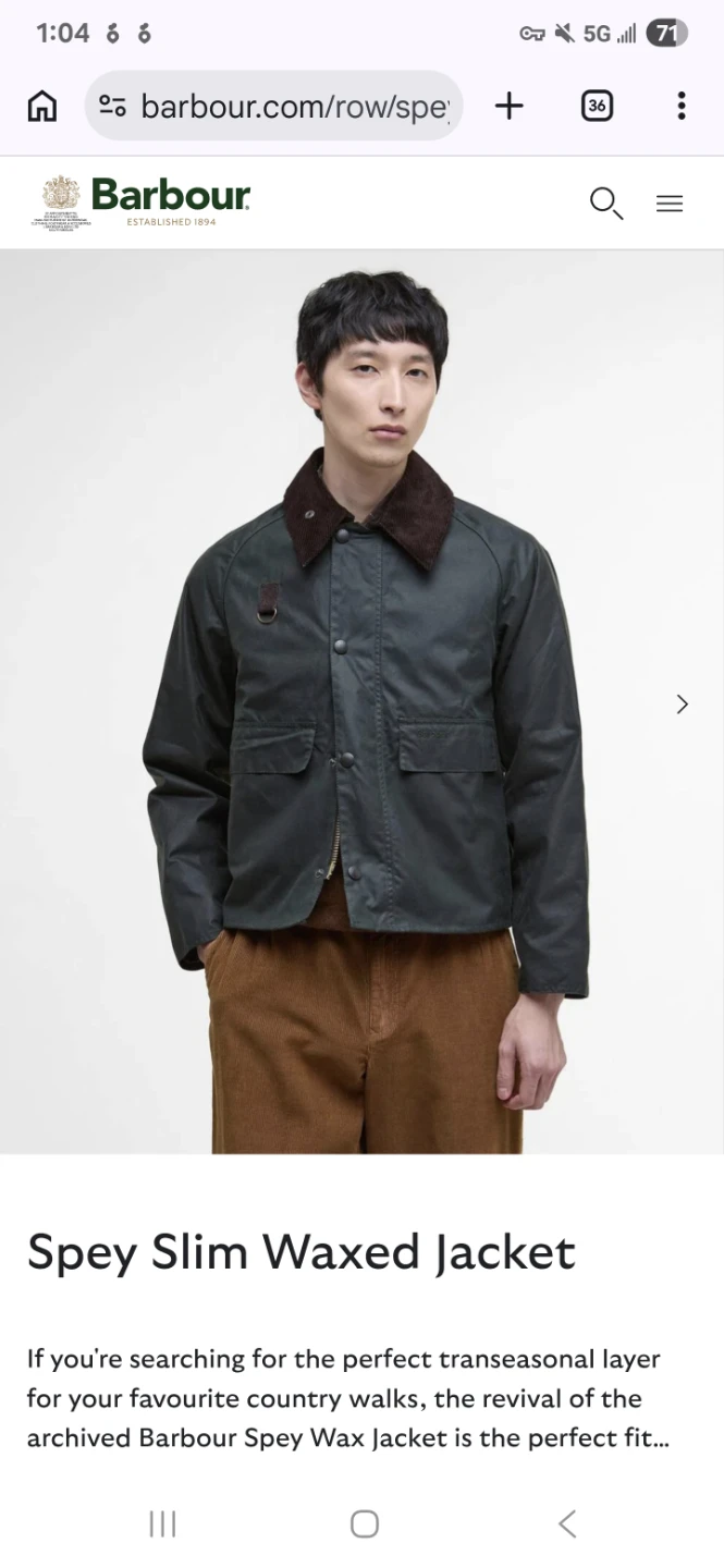 Barbour Slim Spey Waxed Jacket XL - photo 5