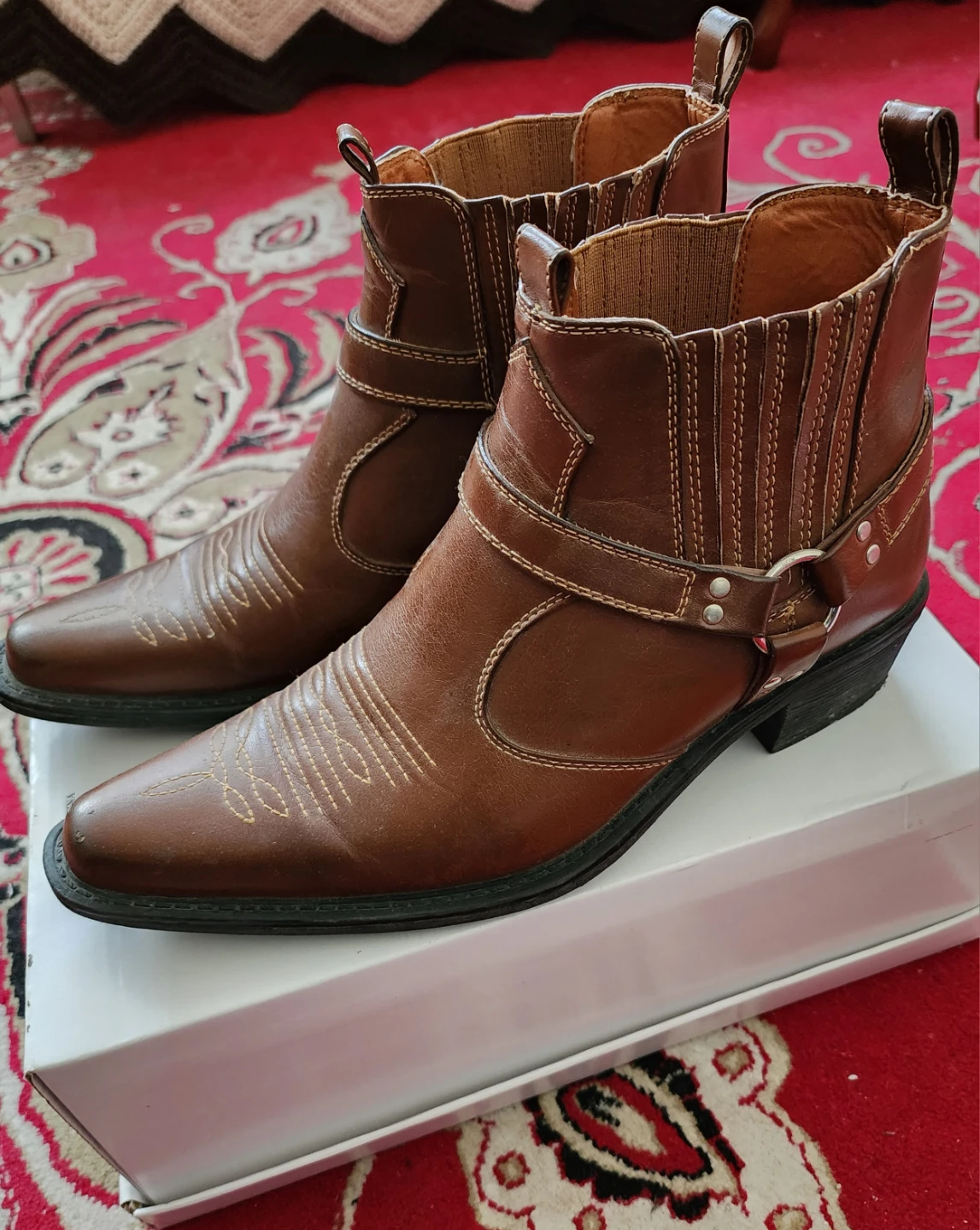 Men's Brown Leather Ankle Harness Cowboy / Western Boots Size 41 - photo 4
