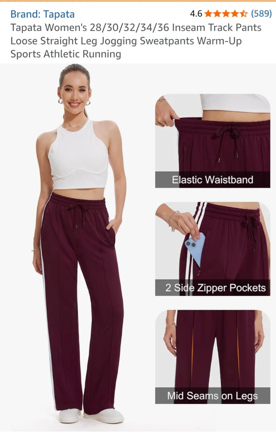 Tapata Women's Straight Leg Track Pants