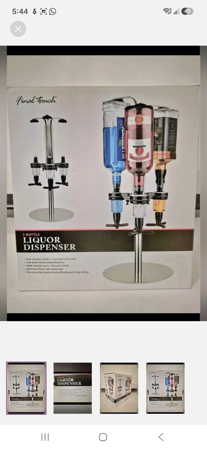 Final Touch 3-Bottle Liquor Dispenser - Holds Up To 1 Litre Bot