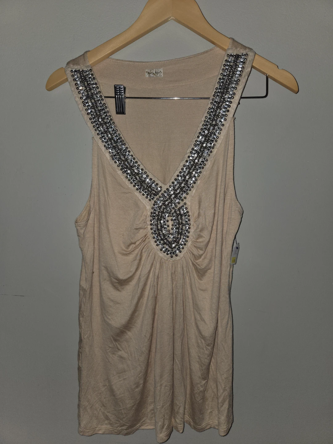 Carrie Allen beaded beige tank top