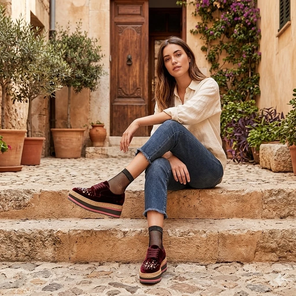 Prada Velvet Platform Shoes Burgundy