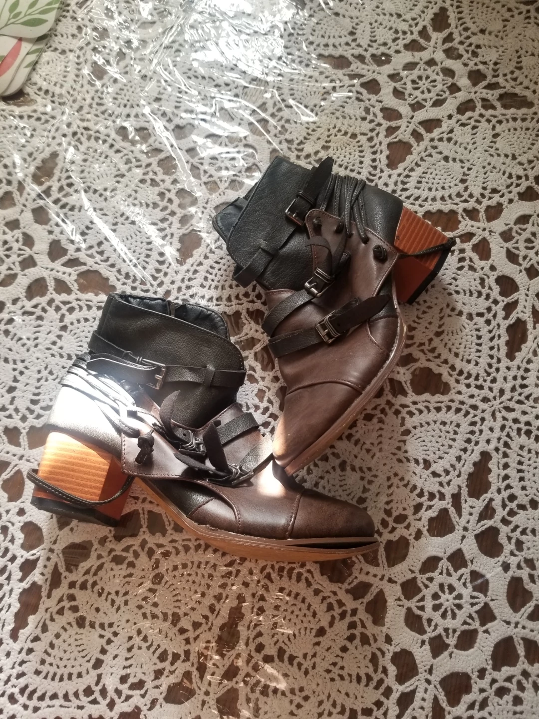 Women's Brown Ankle Boots with Buckles Size 39 - photo 2