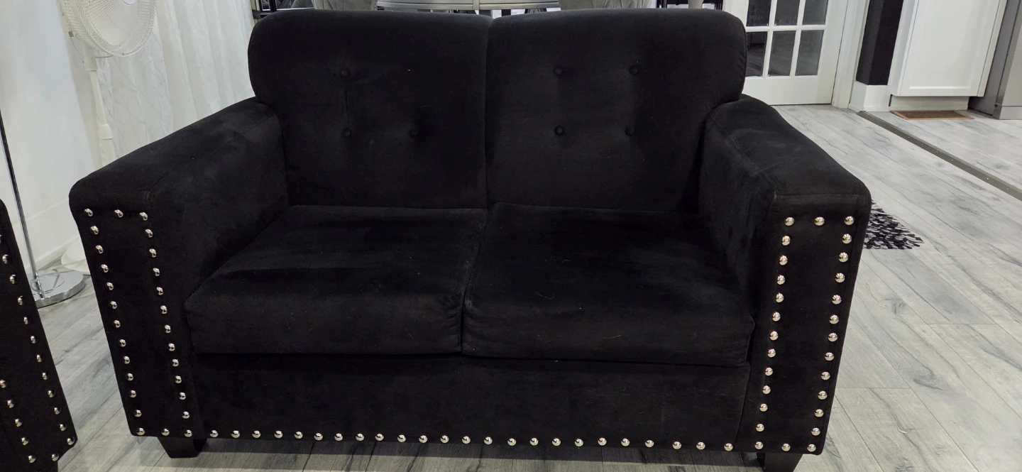 Black Velvet Sofa Set with Nailhead Trim - photo 4