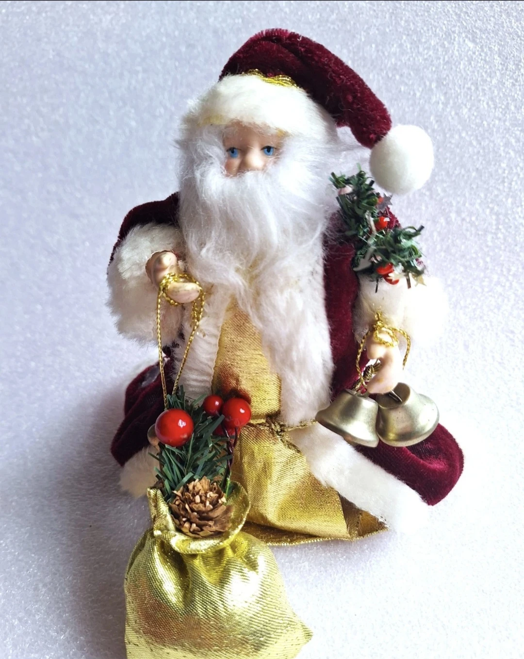 Vtg Small Santa Claus Tree Topper with Season's Greetings Pillow - photo 2