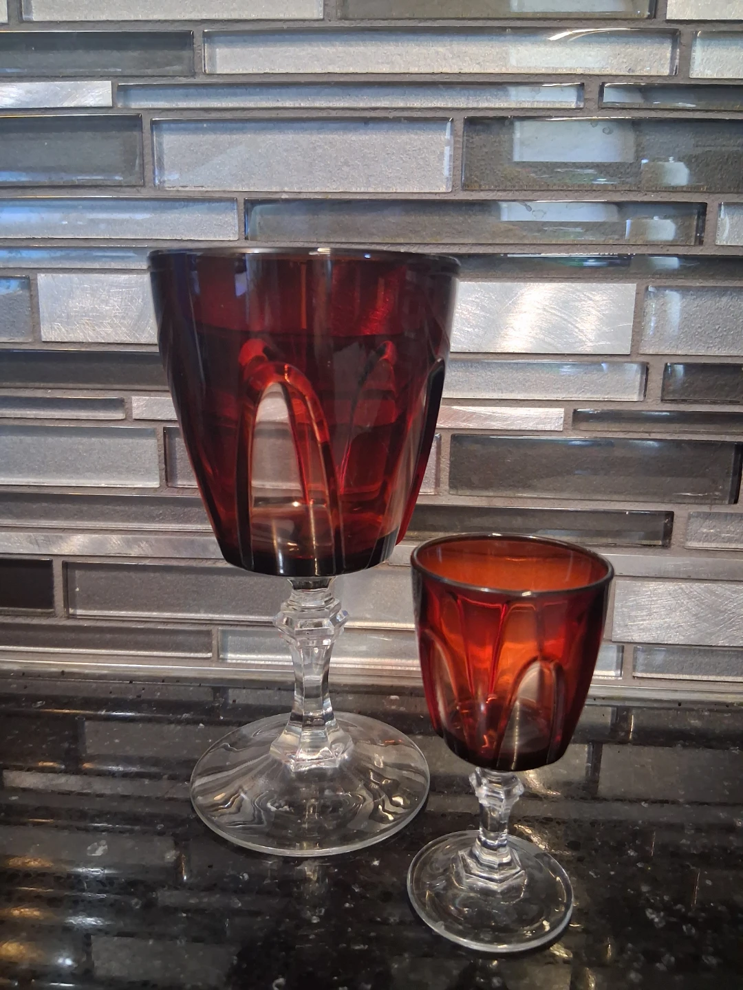 Set of 11 Vintage Ruby Red Stemware Glasses