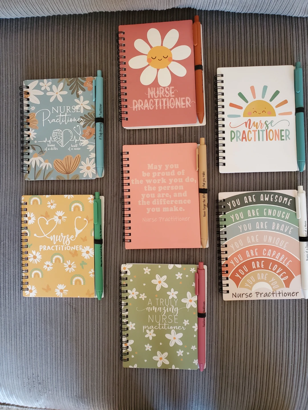 7 Nurse Practitioner Spiral Motivational Notebook and Pen Sets