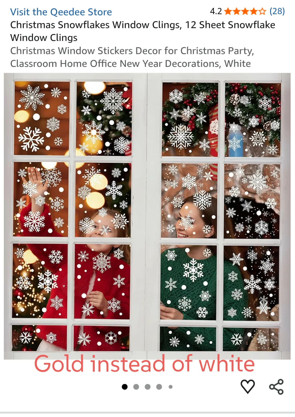 Qeedee Gold Snowflake Window Clings - 8 Sheets