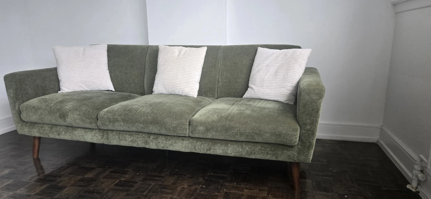 Green velvet 3-seater sofa