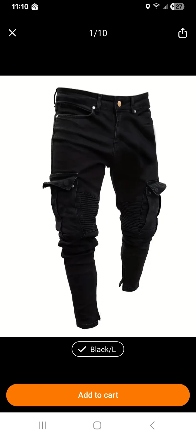 Black Slim Fit Cargo Pants