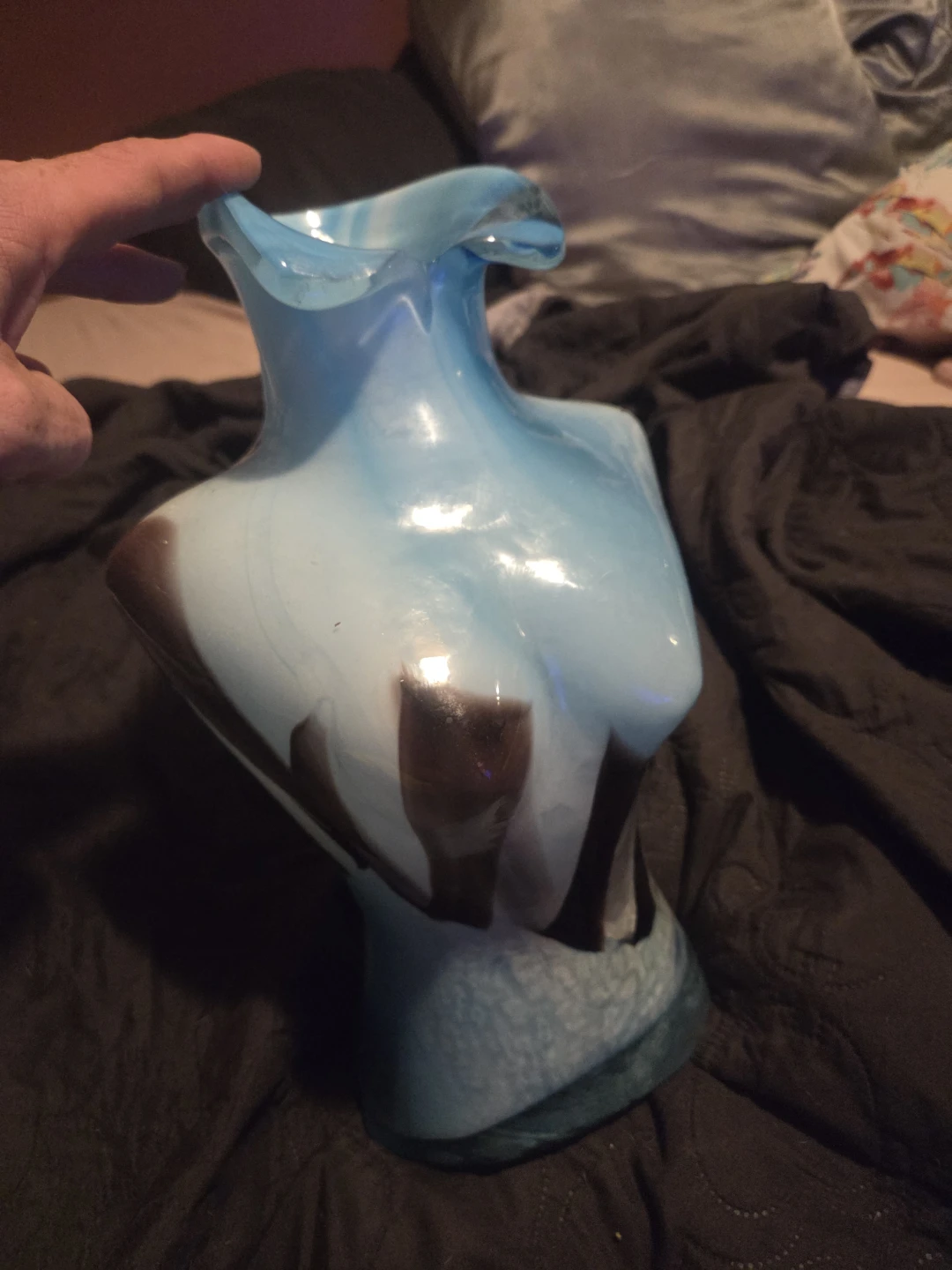 Blue and brown hand blown glass vase of woman's torso - photo 4