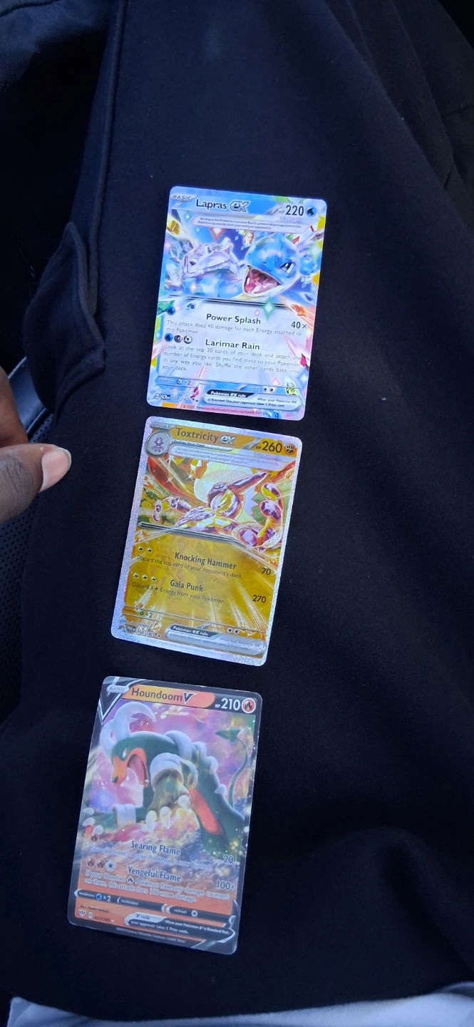 Set of 3 Pokemon Cards: Lapras ex, Toxtricity ex, Houndoom V