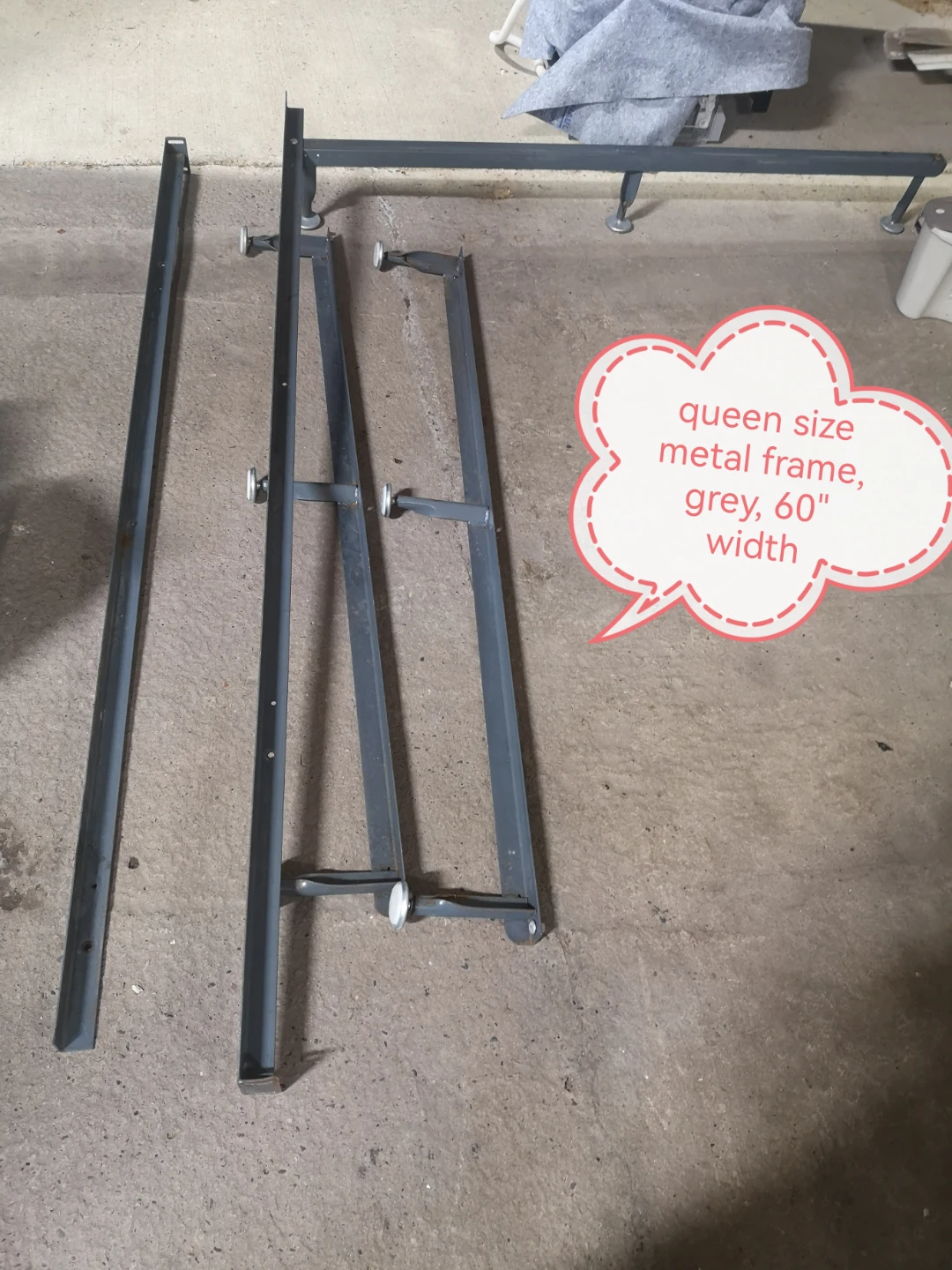 Queen Size Grey Metal Bed Frame