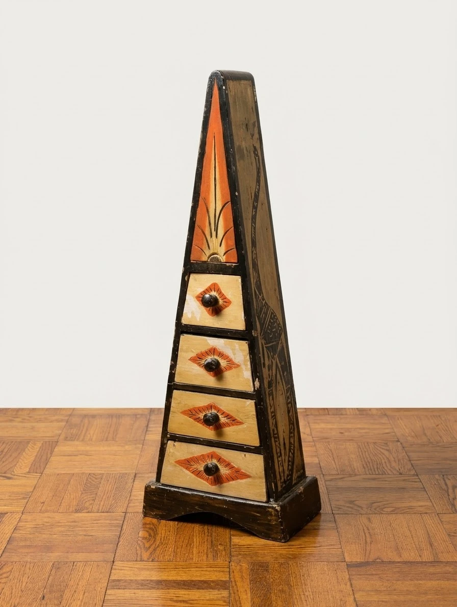 Painted Wooden Pyramid Jewelry Chest