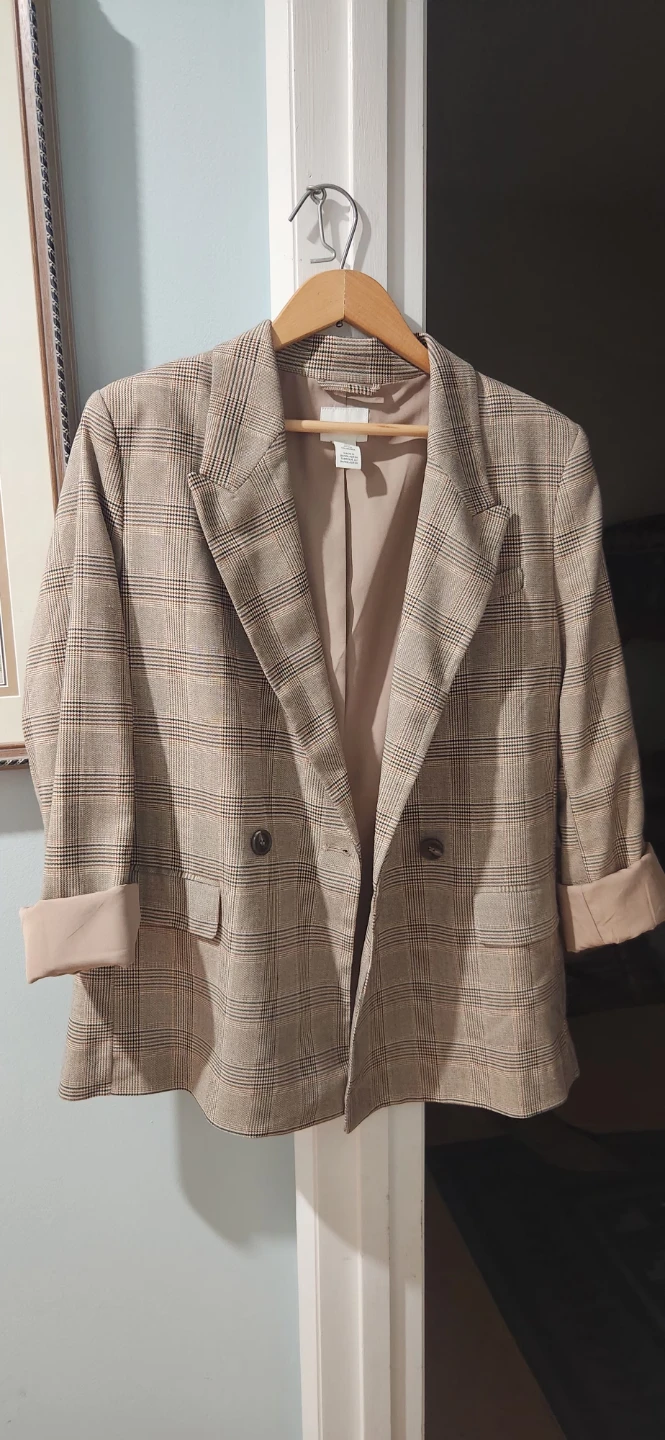 H&M Plaid Double-Breasted Blazer