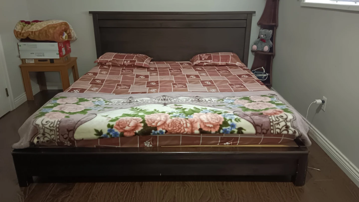 Dark Brown Wooden Queen Bed Frame