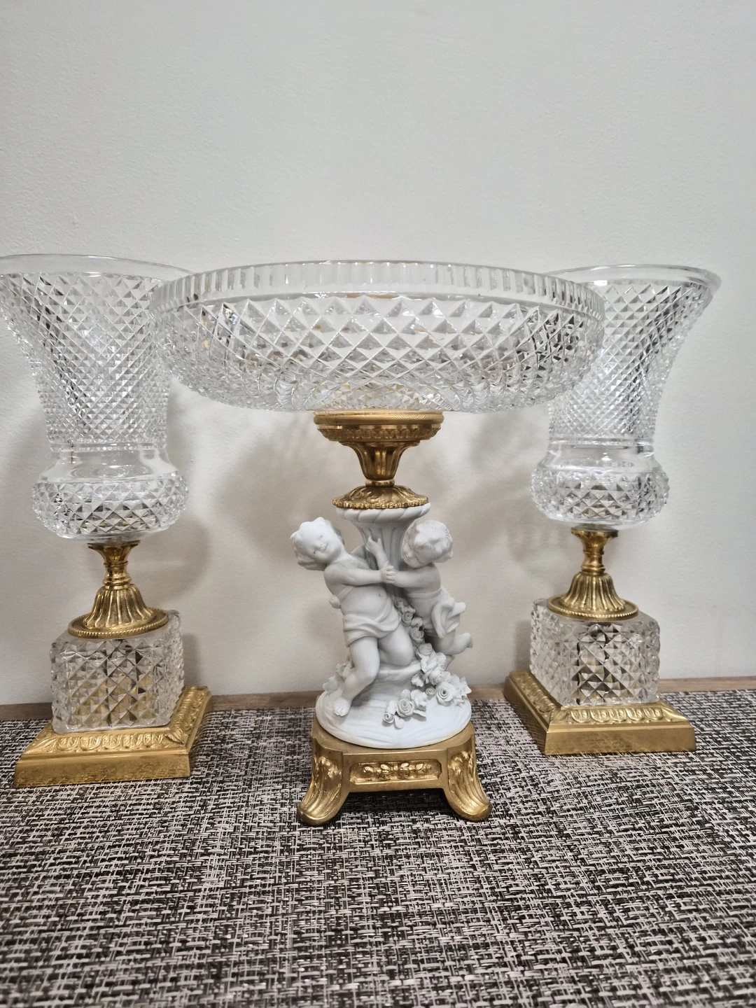 Monceau Crystal and Bisque Porcelain Centerpiece Set