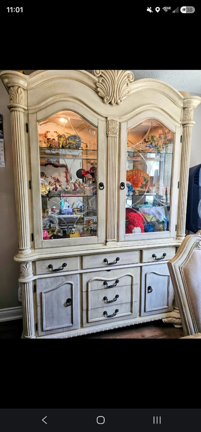 Large Antique-Style Light Wood China Cabinet
