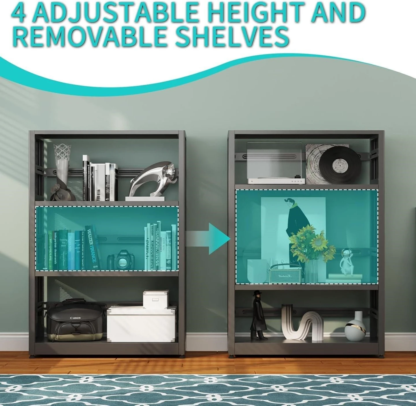Metal Mesh 3-Shelf Bookcase - Grey - photo 3