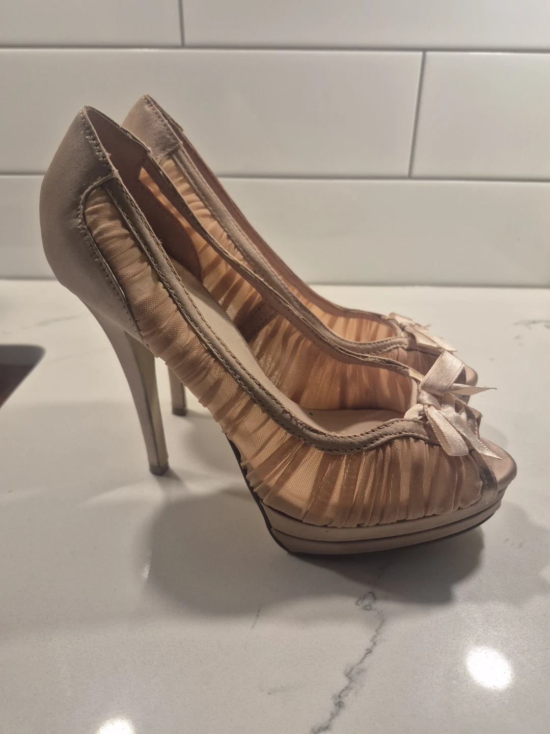 Le Chateau Pleated Peep Toe Heels