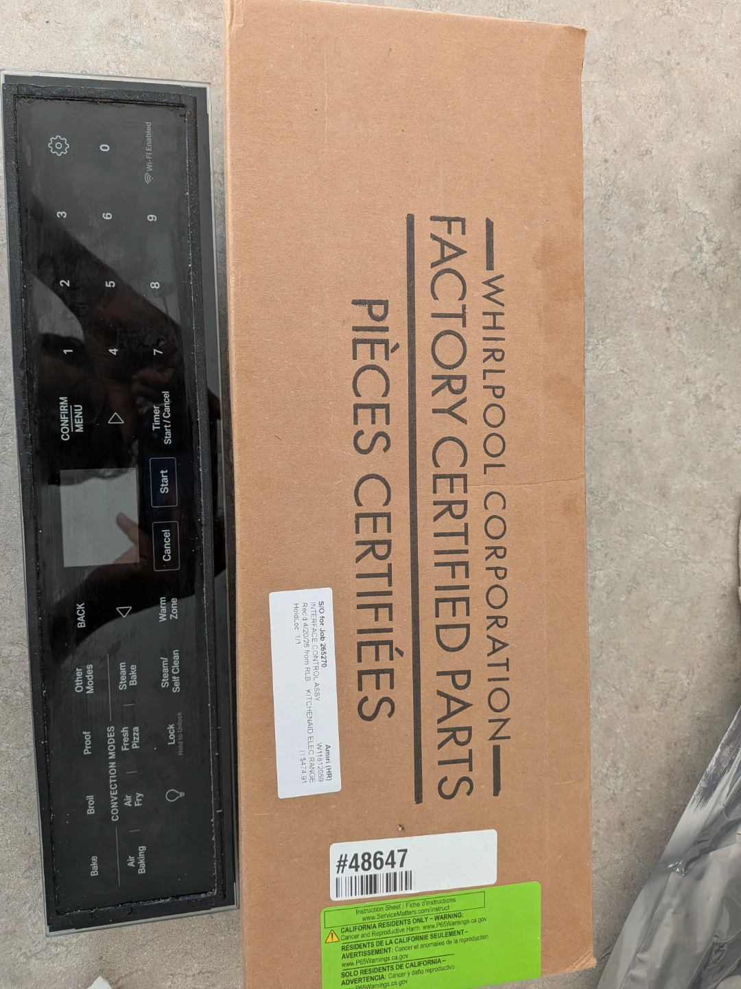 Whirlpool Interface Control Assembly W11812059