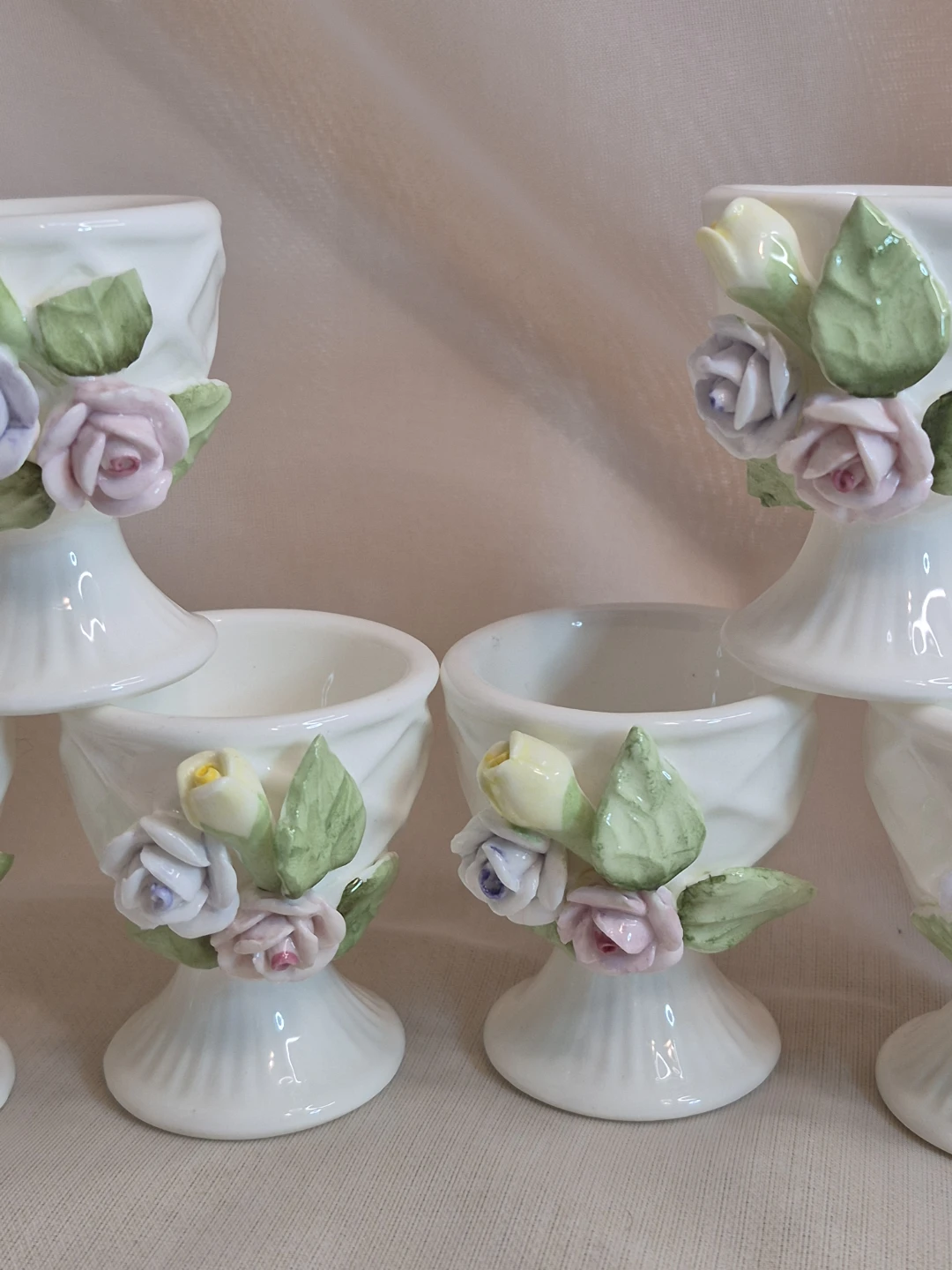 Vintage Set of 6 Porcelain Bone China Floral Eggs Cups - photo 3