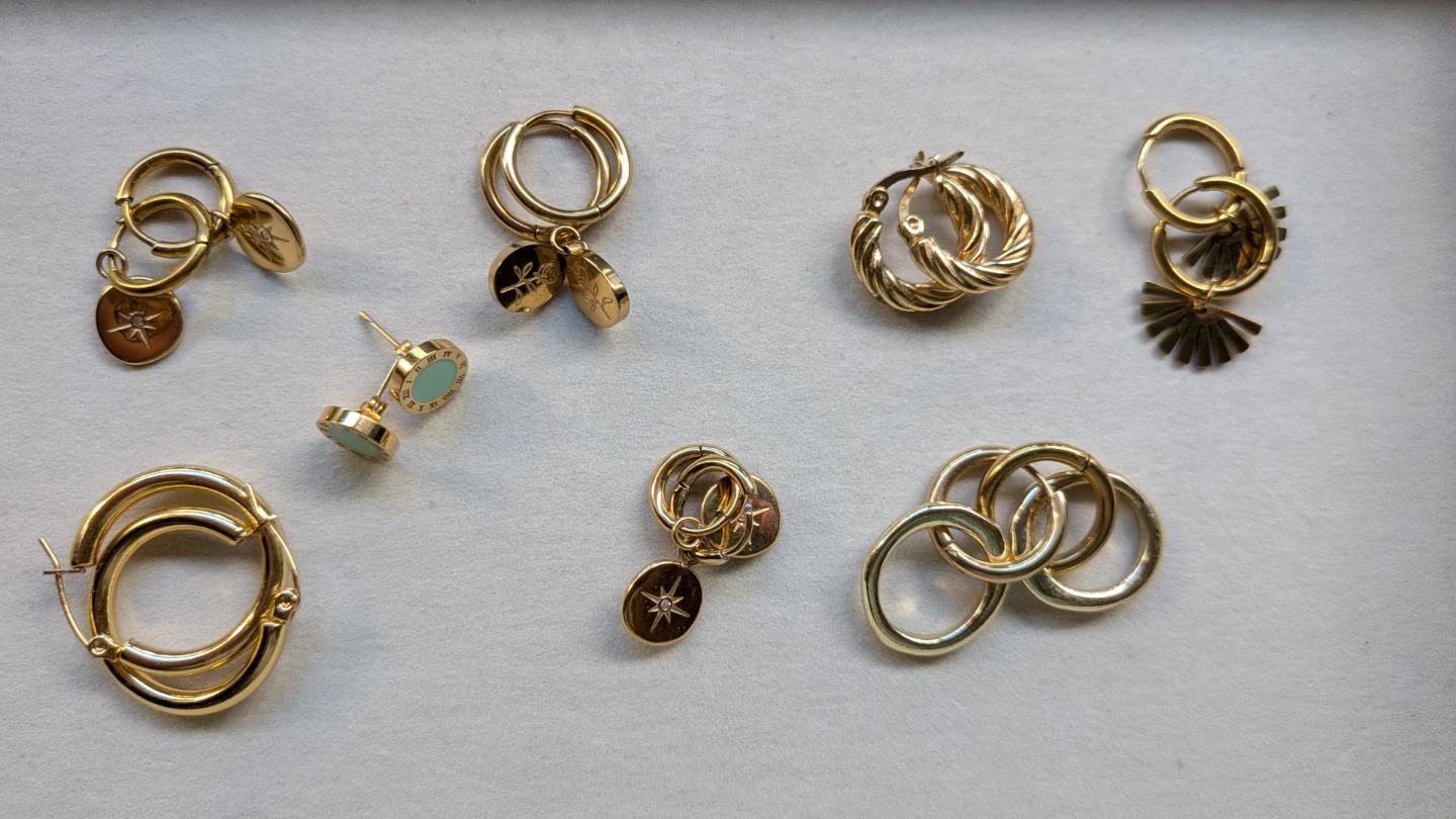Set of 7 Gold Stainless Steel Earring Pairs