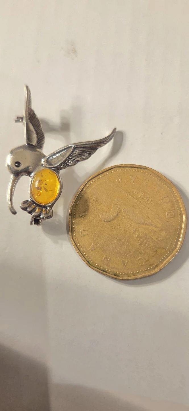 Sterling silverHummingbird Amber  Brooch - photo 2
