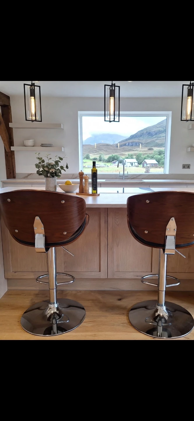 Set of 2 Wooden and Chrome Swivel Bar Stools