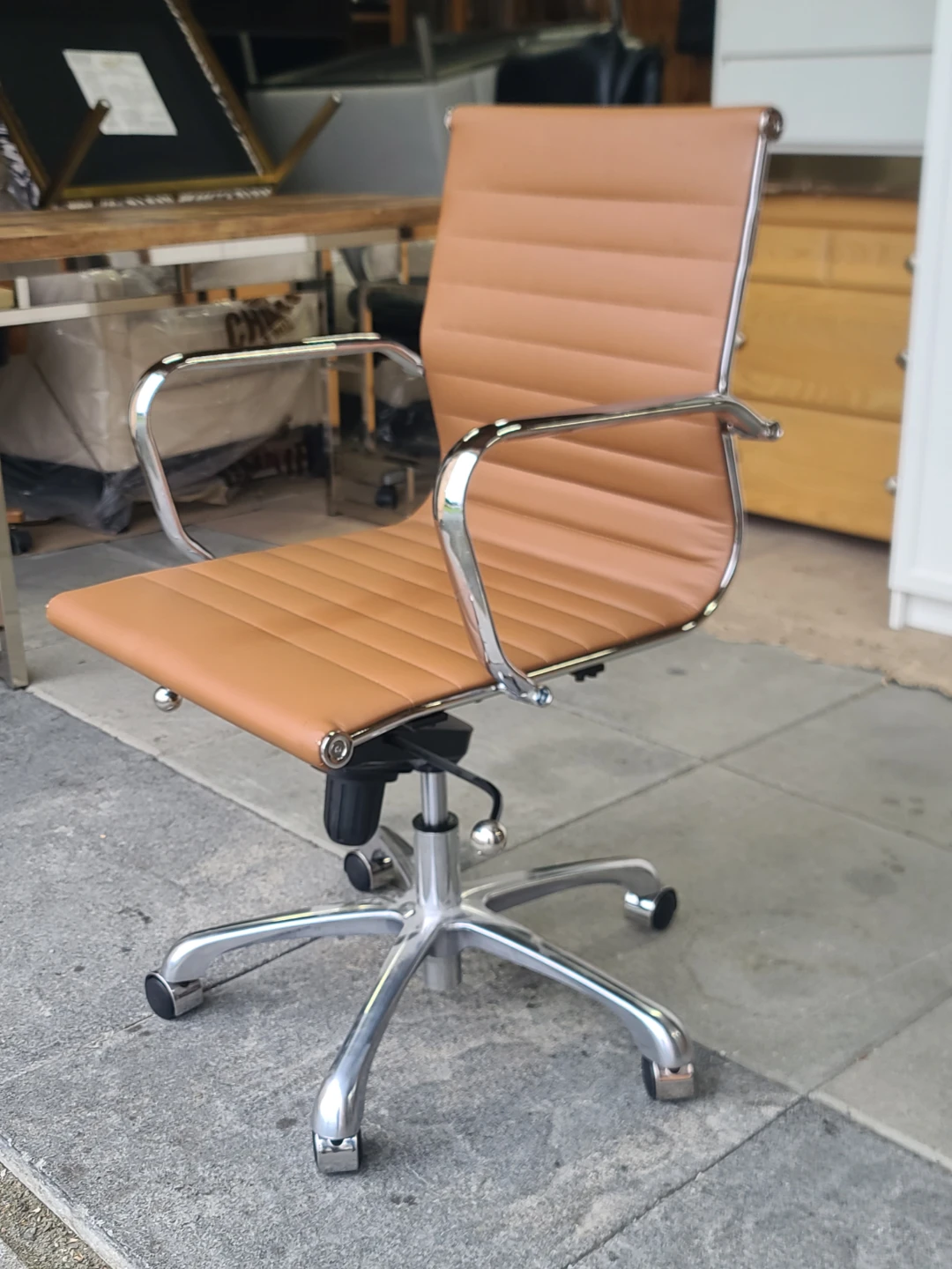 Cognac Faux Leather & Chrome Executive Office Chair - photo 3